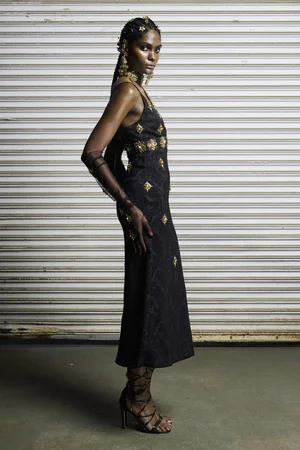 SUNRAY MEDALLION NOIR JACQUARD DRESS