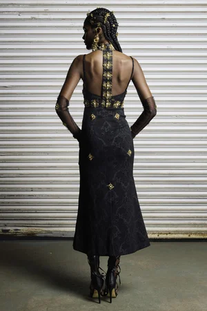 SUNRAY MEDALLION NOIR JACQUARD DRESS