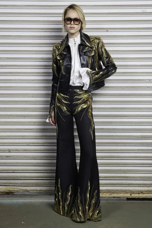 SUN RADIEUX VEGAN LEATHER EAST-WEST JACKET, TOP, AND TROUSER
