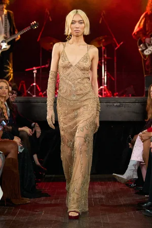 ARMOR SCALLOP CHAMPAGNE DRESS AND GLOVES