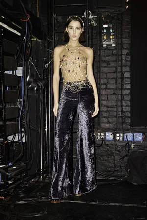 GEODE AND PEARL CHAIN TOP AND RAZE DEUX VELVET TROUSER