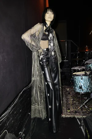DECO DEVIUM CAFTAN AND GEO DECO DEUX VEGAN LEATHER TROUSER