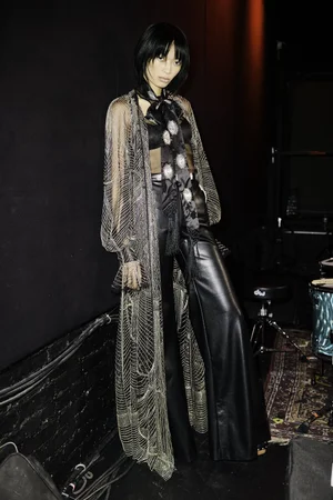 DECO DEVIUM CAFTAN AND GEO DECO DEUX VEGAN LEATHER TROUSER