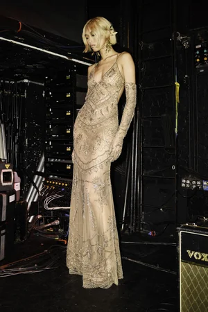 ARMOR SCALLOP CHAMPAGNE DRESS AND GLOVES