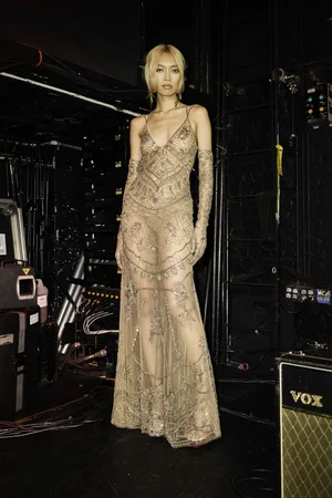 ARMOR SCALLOP CHAMPAGNE DRESS AND GLOVES