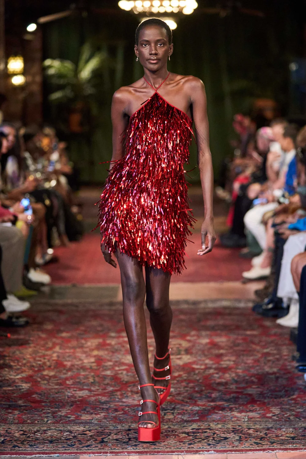 METALLIC PAILLETTES FRINGE DRESS
