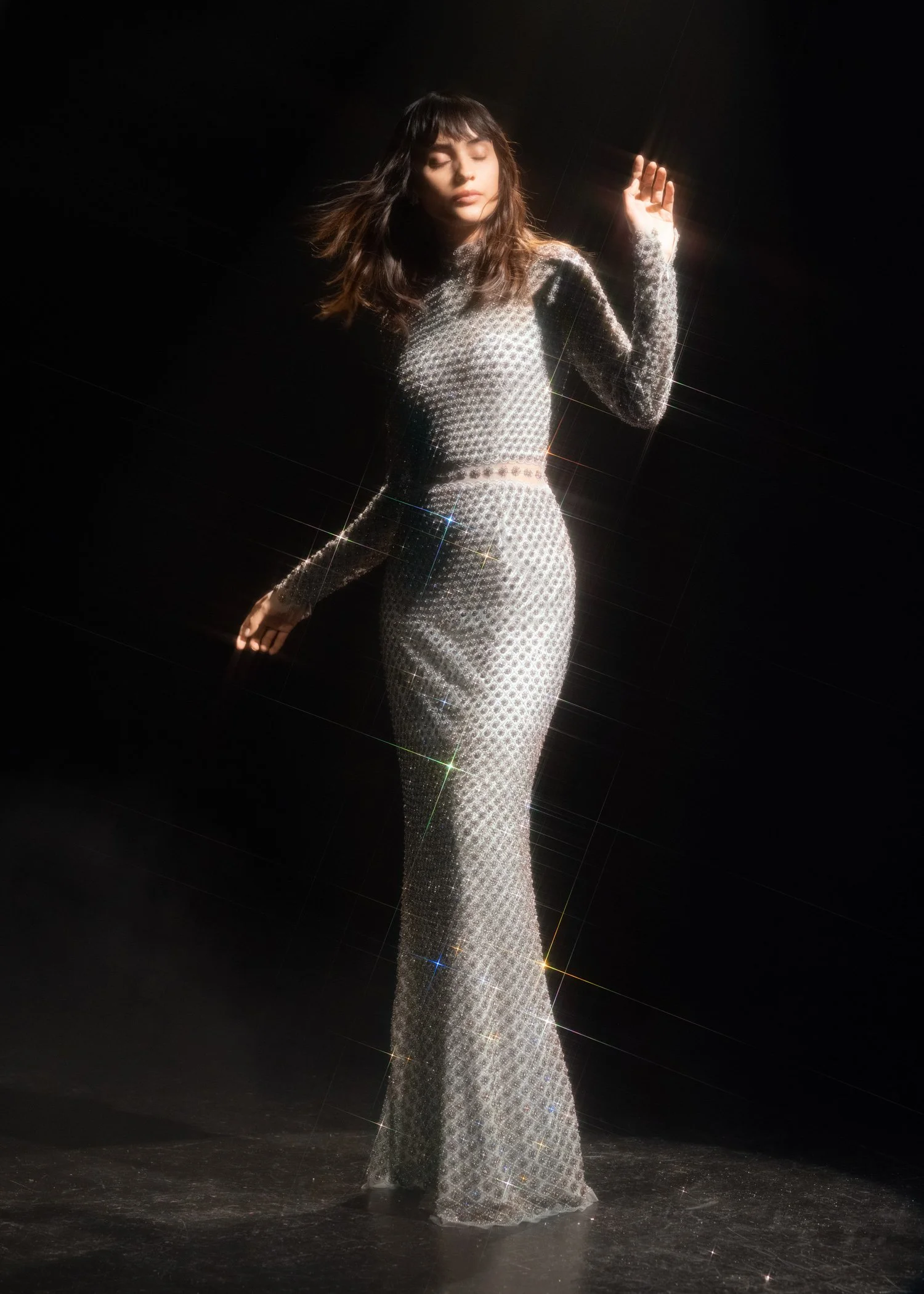 CRYSTAL FLORETS HIGH-NECK DRESS