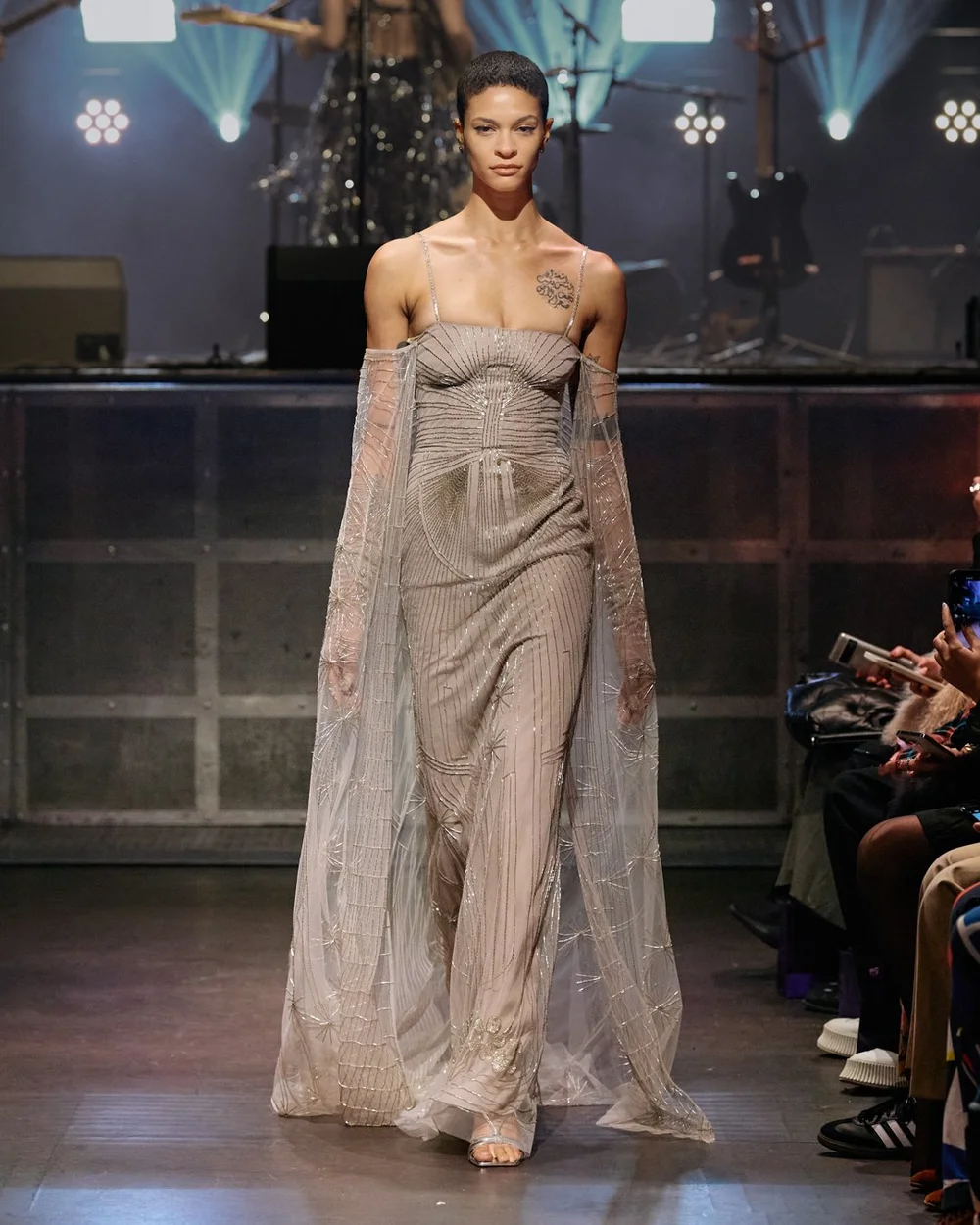 LE ALBA SILVER CAPED DRESS