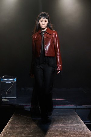 WINE LEATHER JACKET AND CAPED TOP