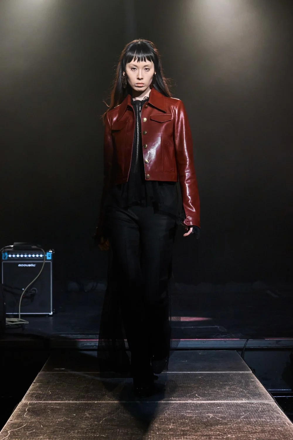 WINE LEATHER JACKET AND CAPED TOP