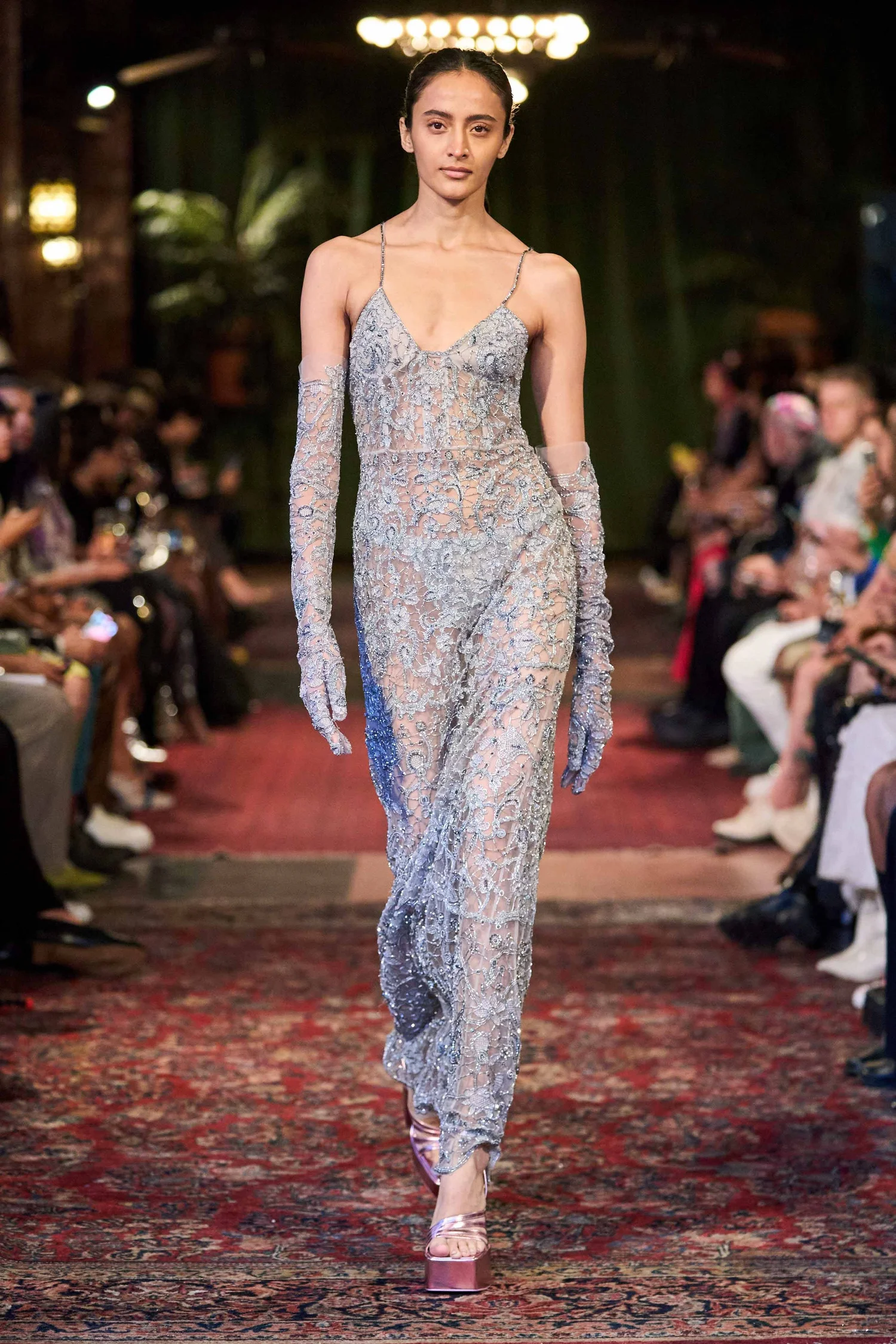 SILVER DENTELLE DEUX DRESS