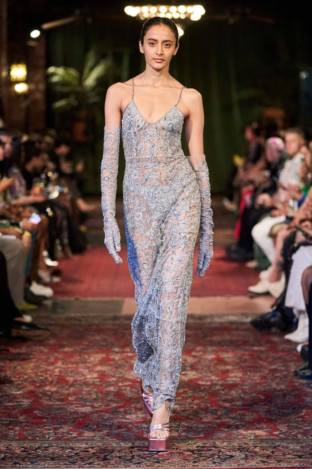 SILVER DENTELLE DEUX DRESS