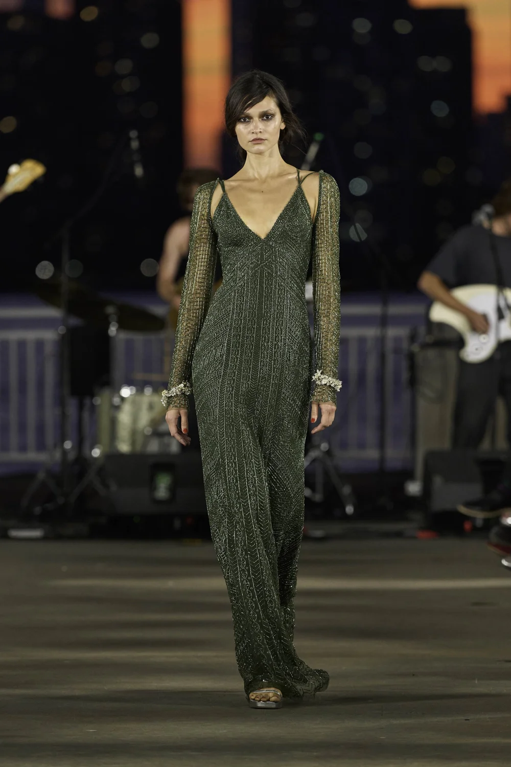 FIR GREEN DENTELLE NETTING DRESS