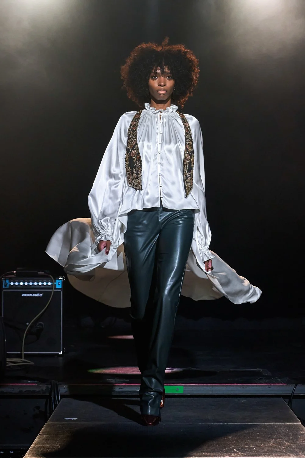 MEMENTO FIORI VEST, CAPED TOP, AND VEGAN LEATHER TROUSER