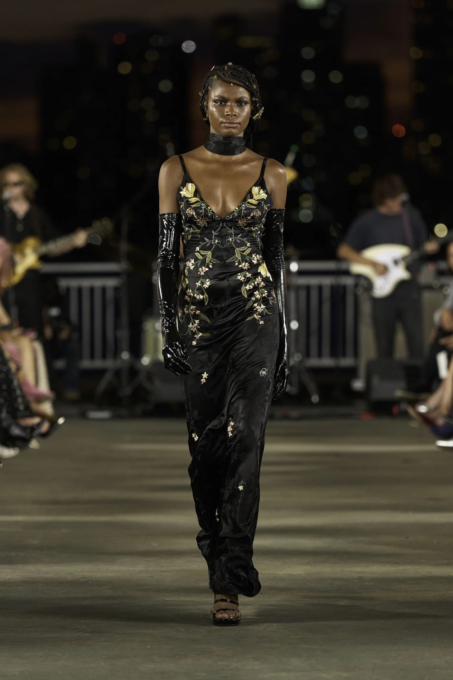 CHANTILLY FLORAL BLACK SILK JACQUARD DRESS