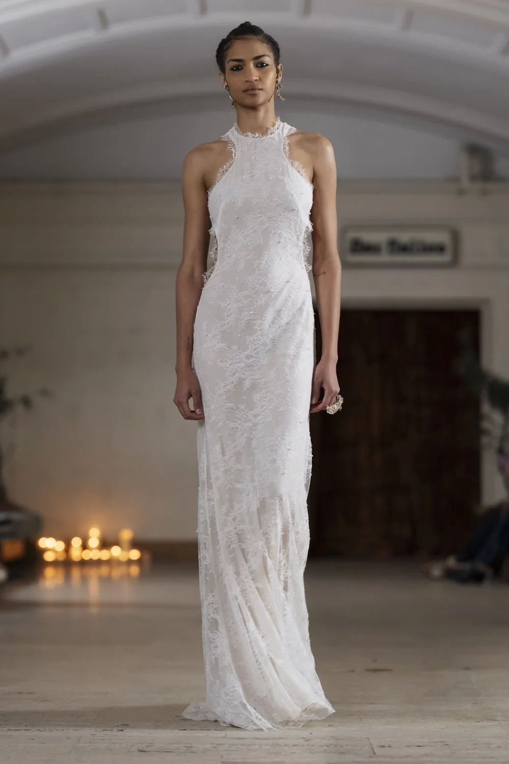 PEARL FIL COUPÉ LACE HALTER DRESS