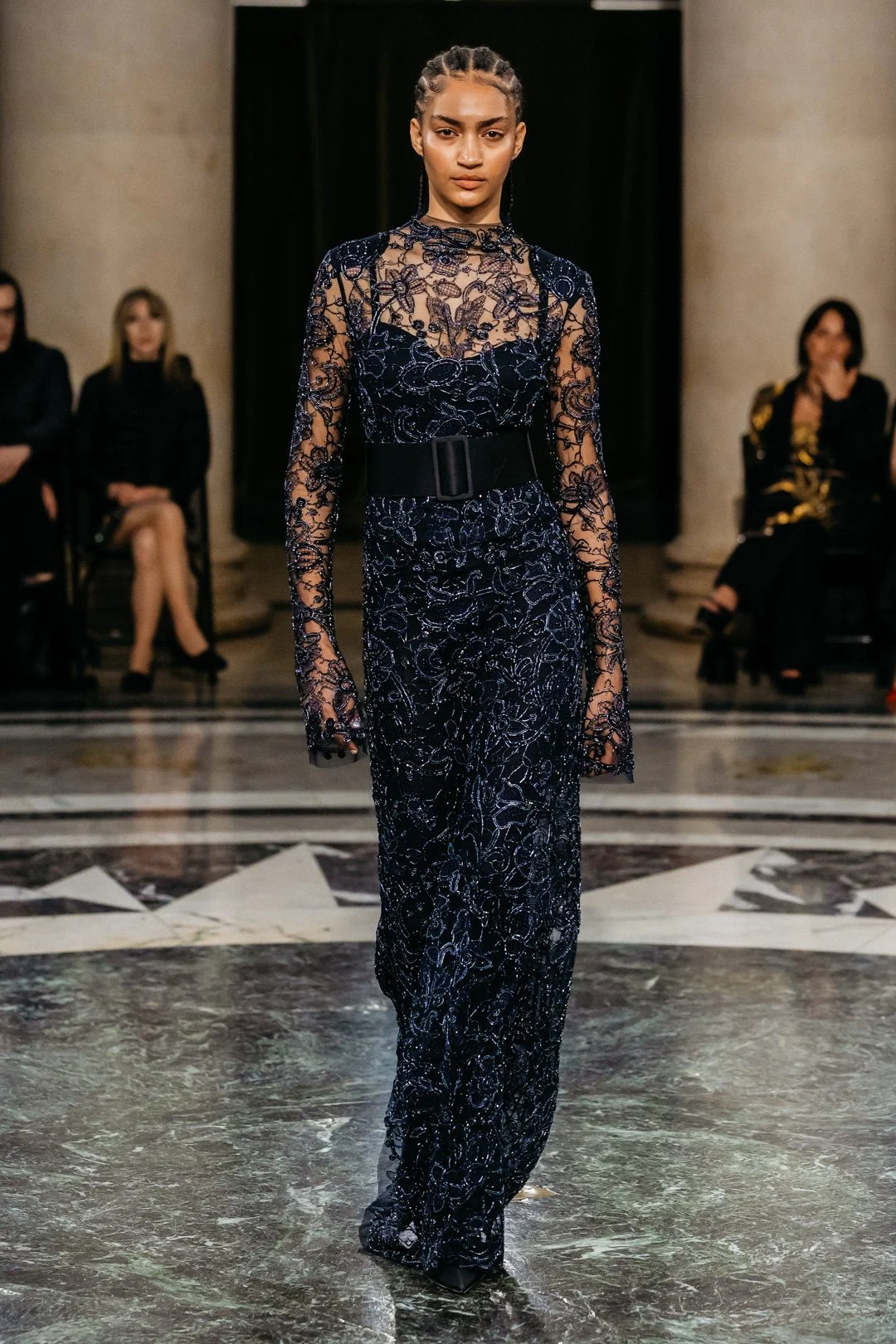 NAVY DENTELLE GRANDE DRESS