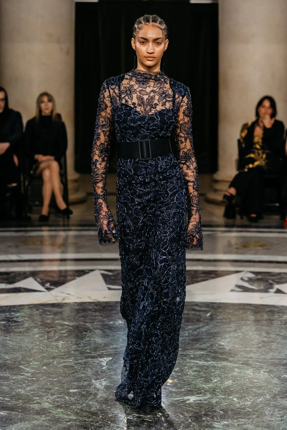 NAVY DENTELLE GRANDE DRESS