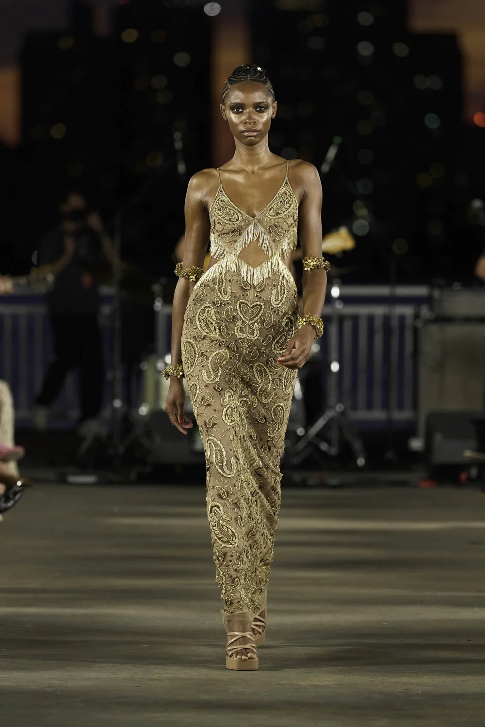 METAL PAISLEY CHAMPAGNE DRESS