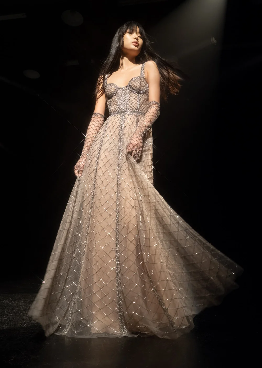 DENTELLE GRAPHIQUE SILVER DRESS