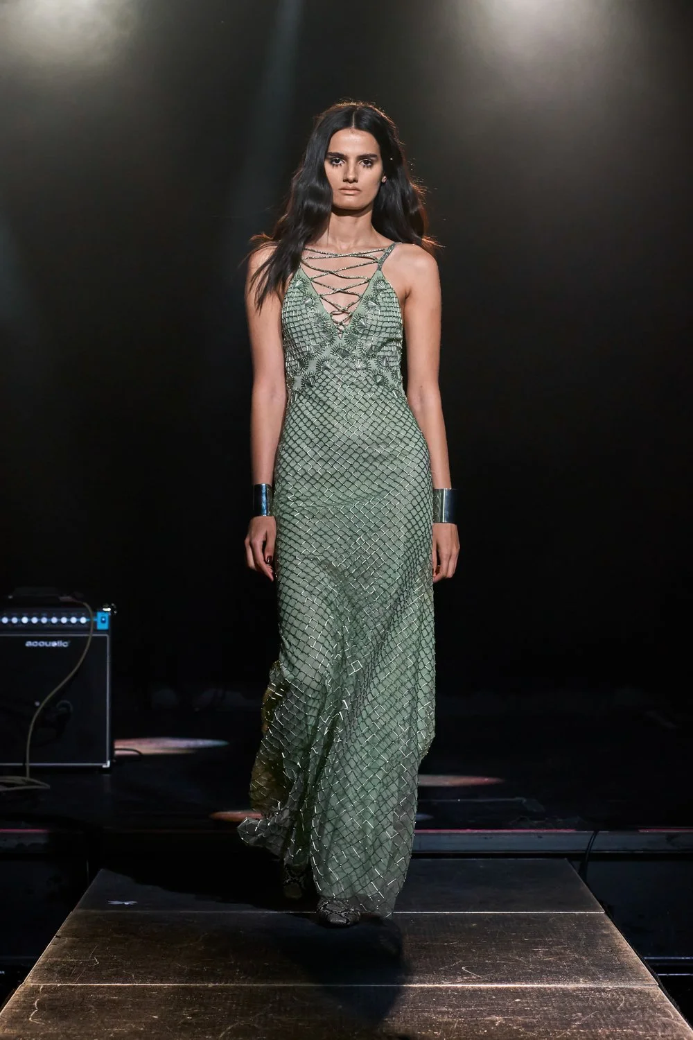 CHANTILLY GRID DEUX JADE DRESS