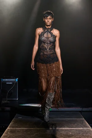VEGAN LEATHER MACRAMÉ SKIRT AND AMORE LACE RACER TOP