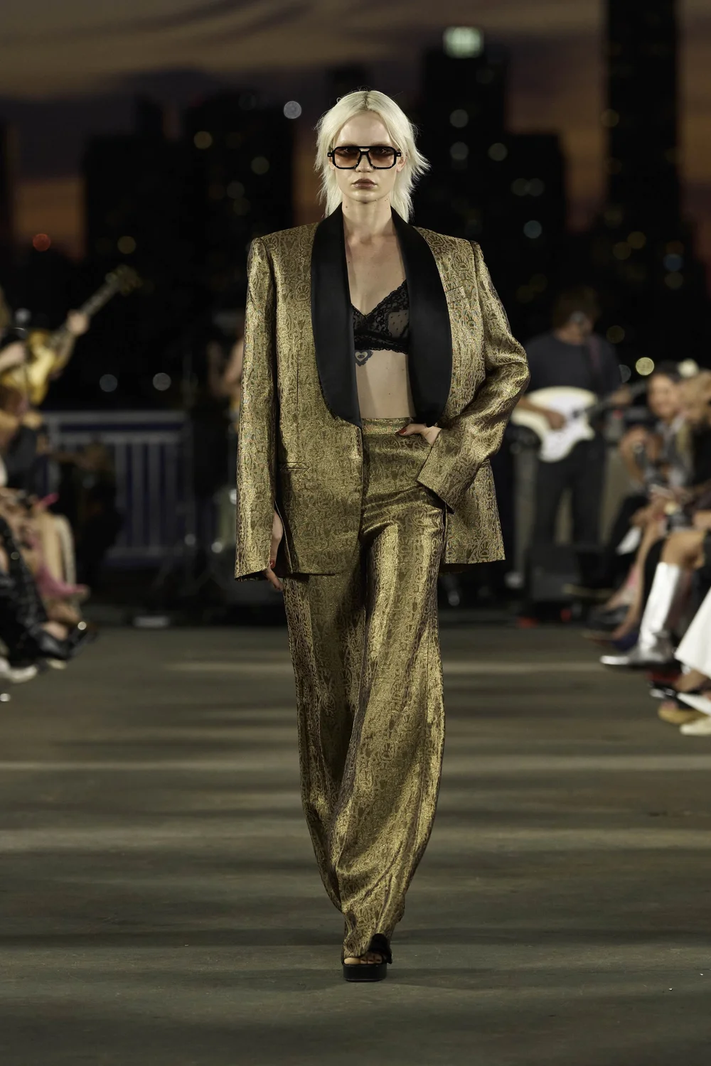 GOLDEN GEOMETRIC JACQUARD TUXEDO JACKET AND TROUSER