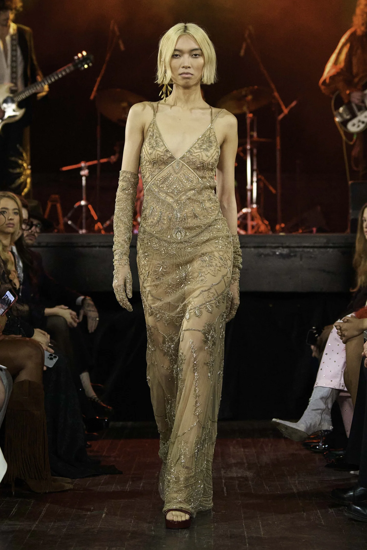 ARMOR SCALLOP CHAMPAGNE DRESS AND GLOVES