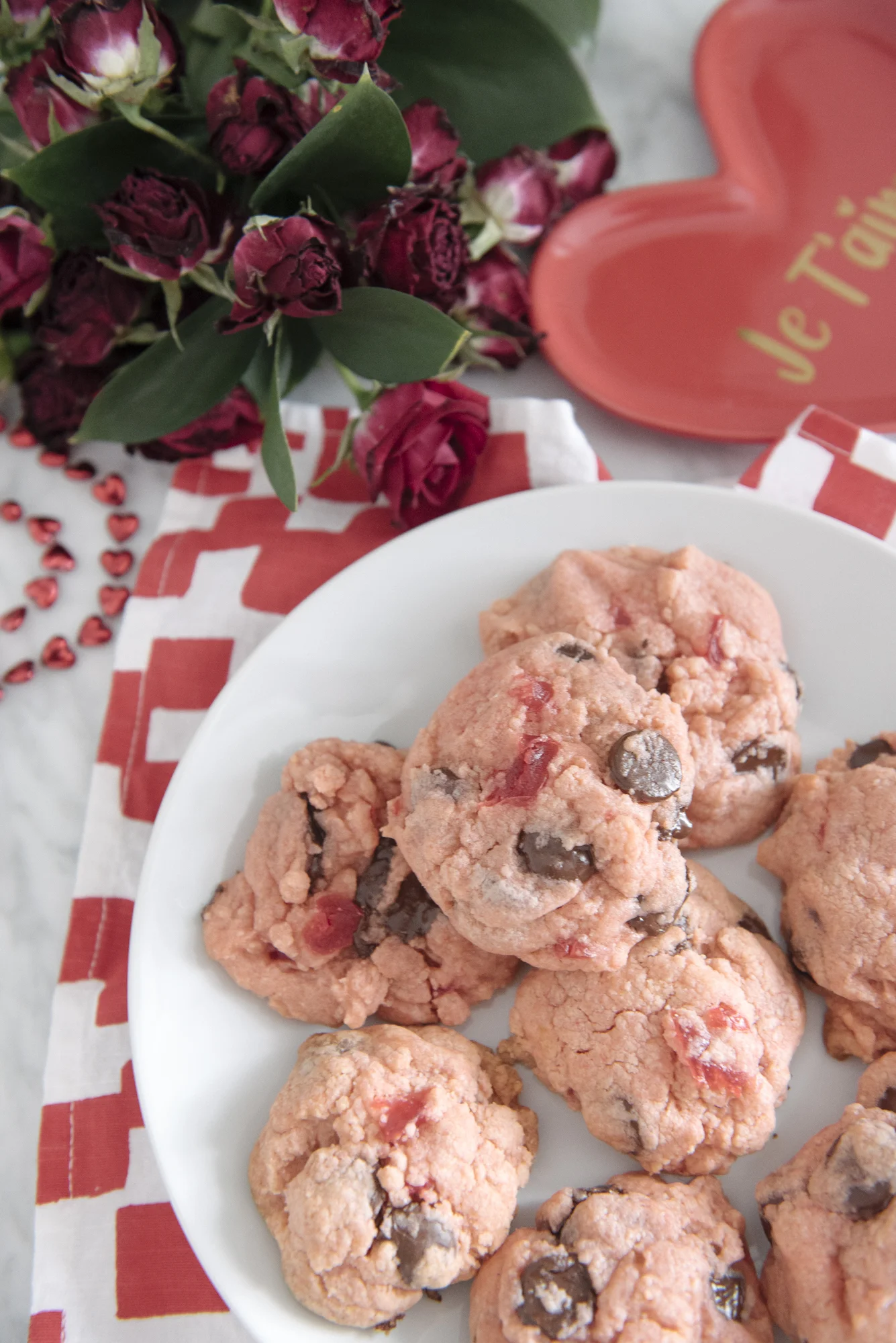 Valentine's Day Chocolate Chip Cherry Jell-O Pudding Cookies 