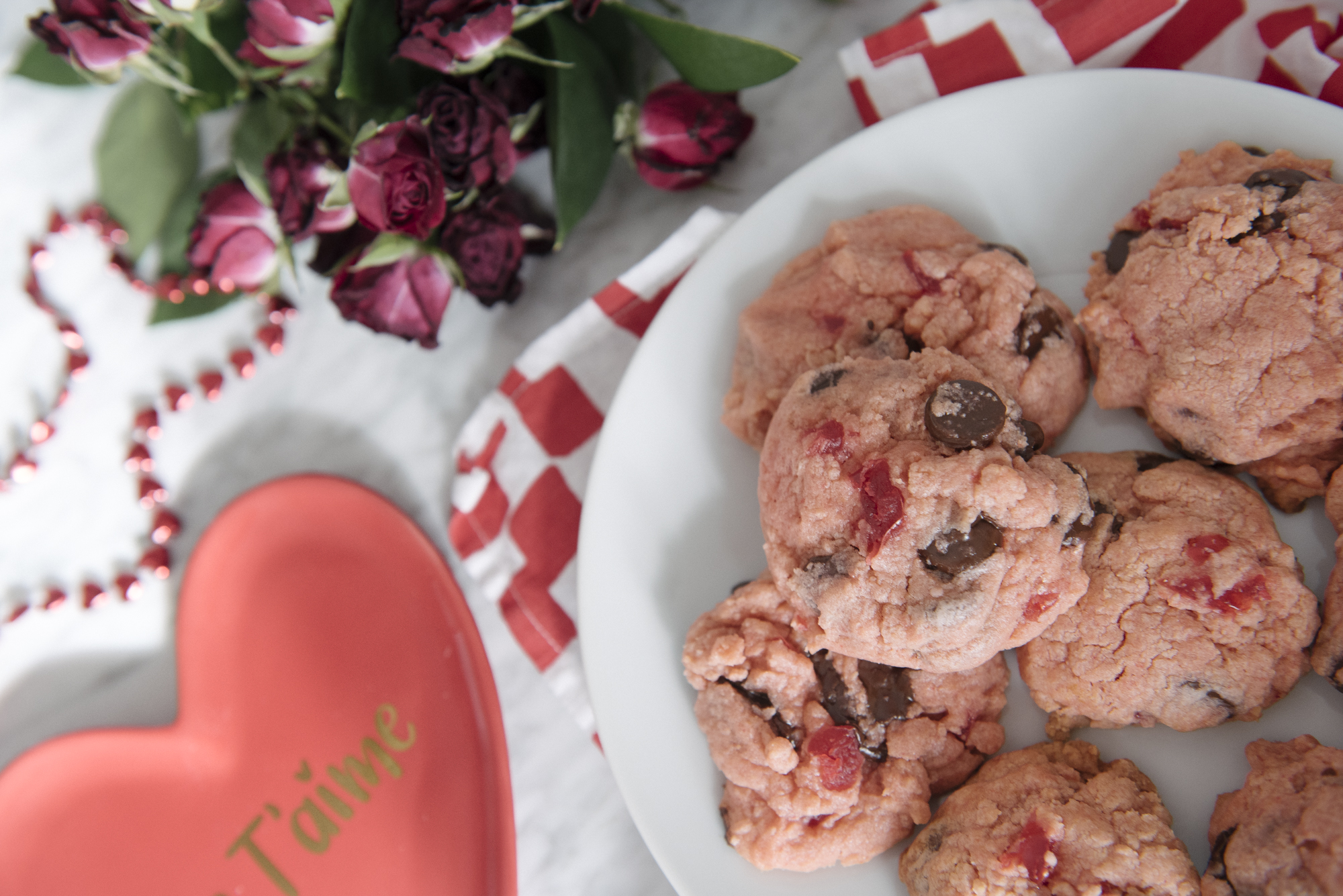 Valentine's Day cookies, Valentine's Day Chocolate Chip Cherry Jell-O Pudding Cookies