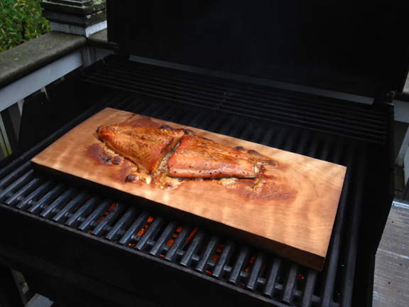 Plank Grilling Salmon on a Cherry Plank