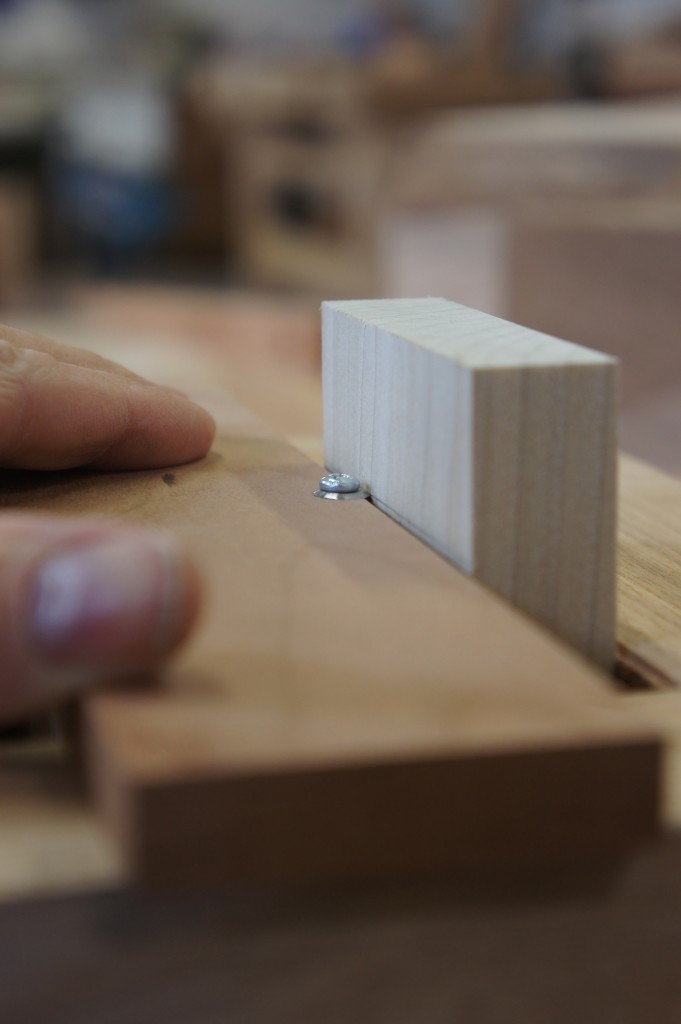 Setting up the workpiece in the Tenoning Frame with the spacer block and scribing disk