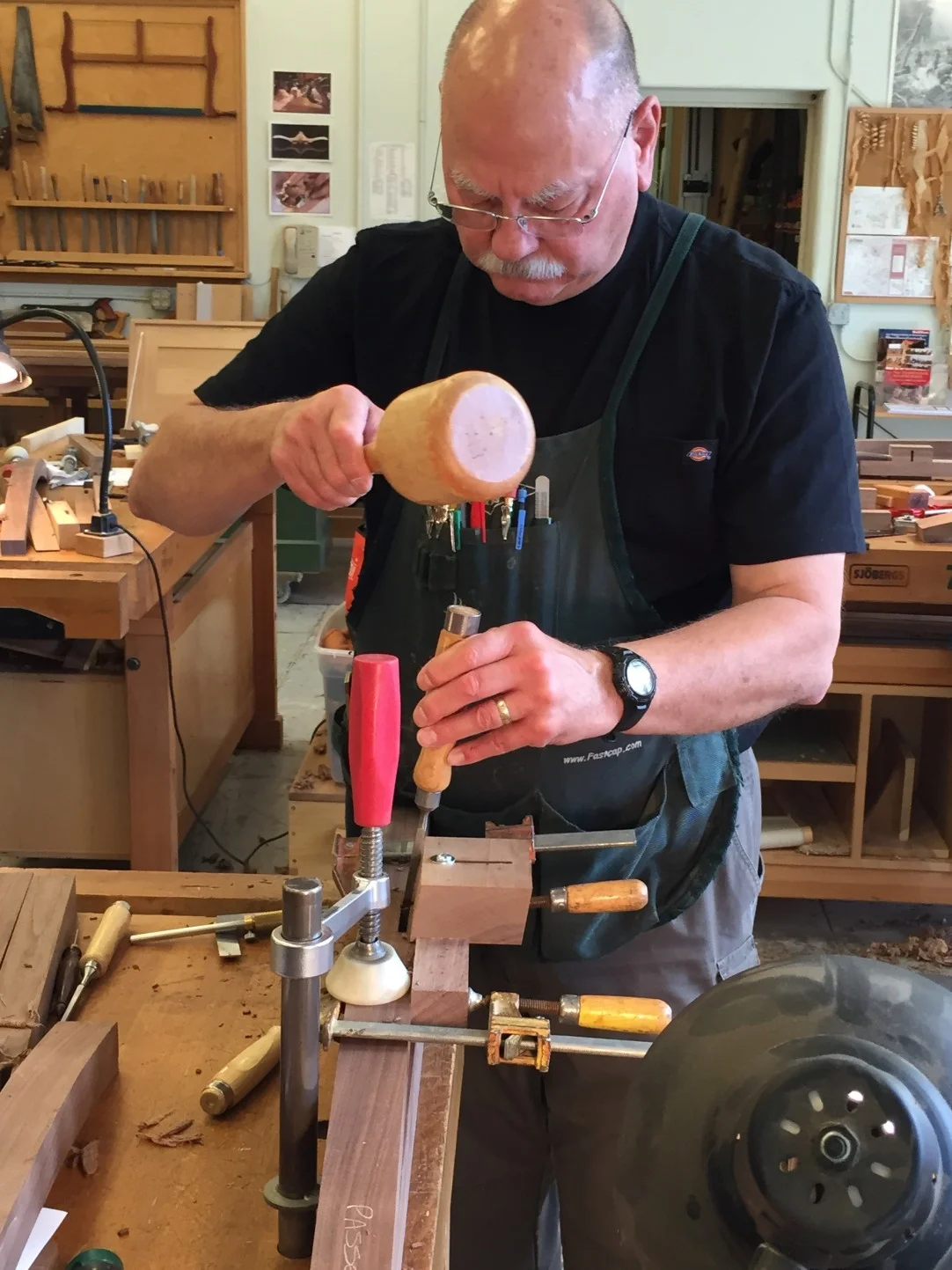 Chopping an angled mortise.