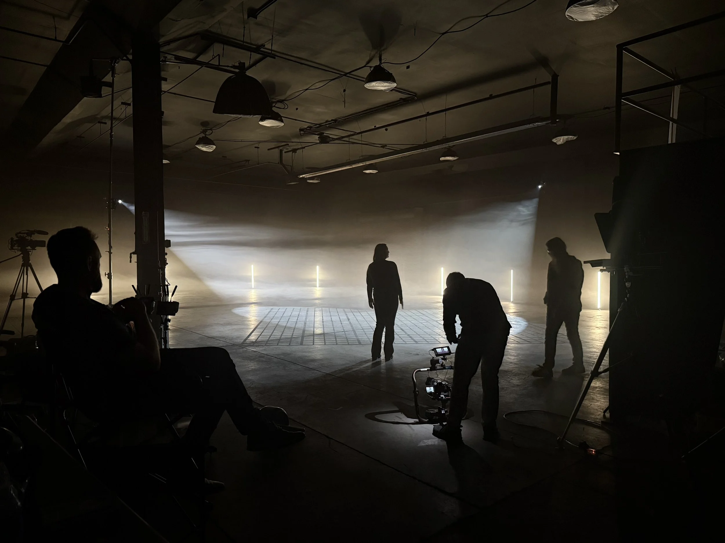 John Sweeney behind the scenes in warehouse for PBS shoot - John Sweeney Cinematography