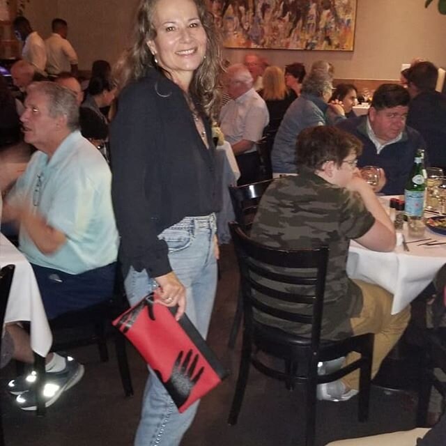 A great  dinner date, wearing one of my exclusive clutch creations