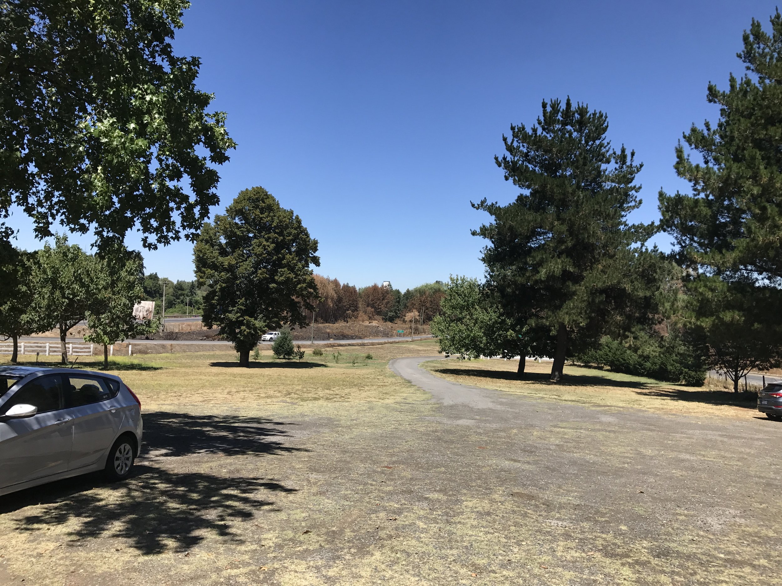 Notice the fire damage at the end of the road.