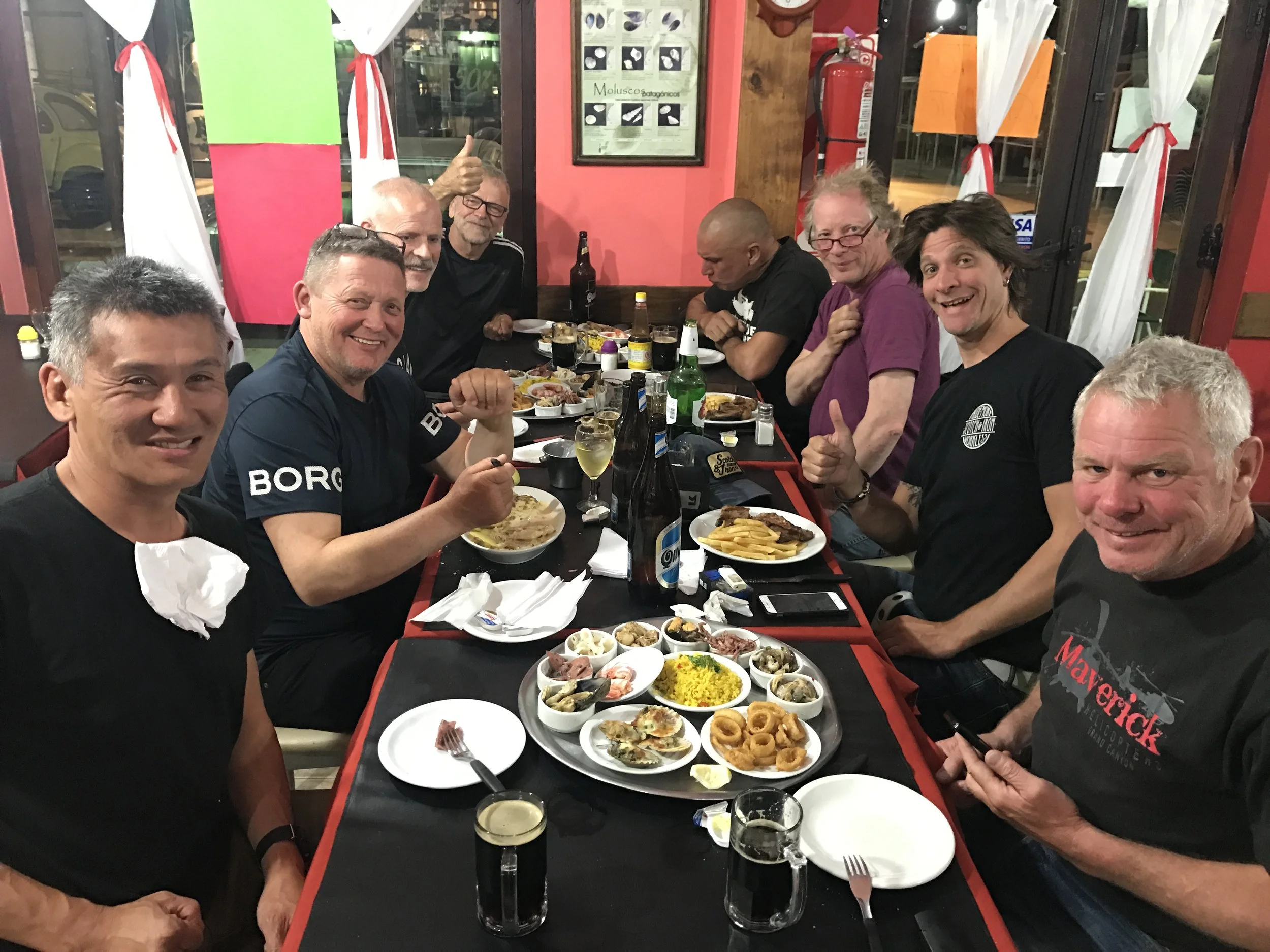 Friends from England, Ireland and Scotland. Garry, across from me, doesn't know what to think of items in the seafood sampler.