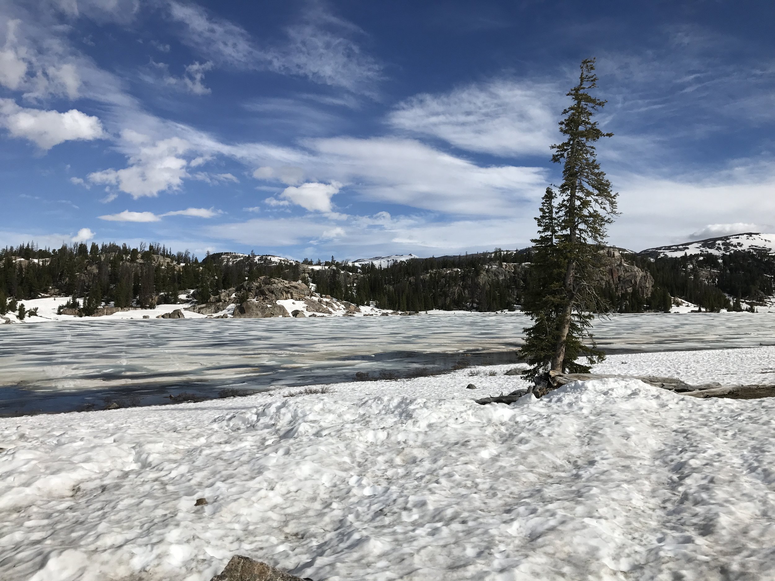 Partially frozen lake near the pass. 