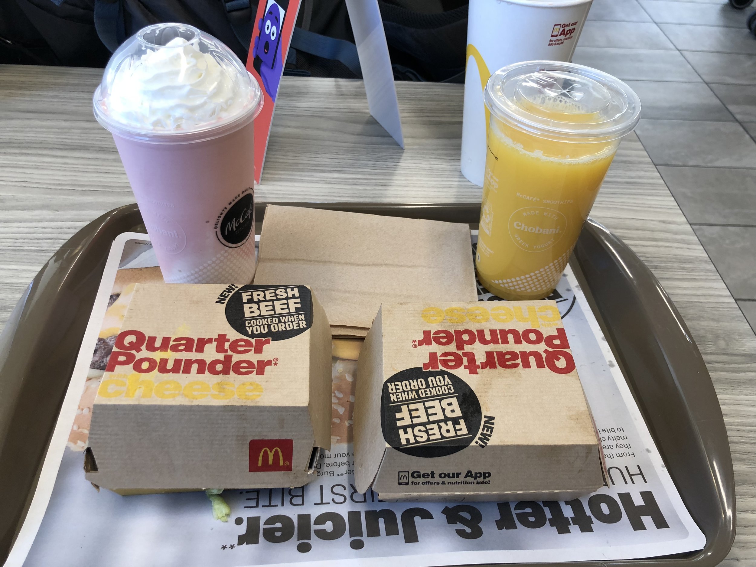 At the McDonald's near where the PCT crosses I-15. Question was, did I order enough food? Nope! I got another large OJ and a cup of ice cream.