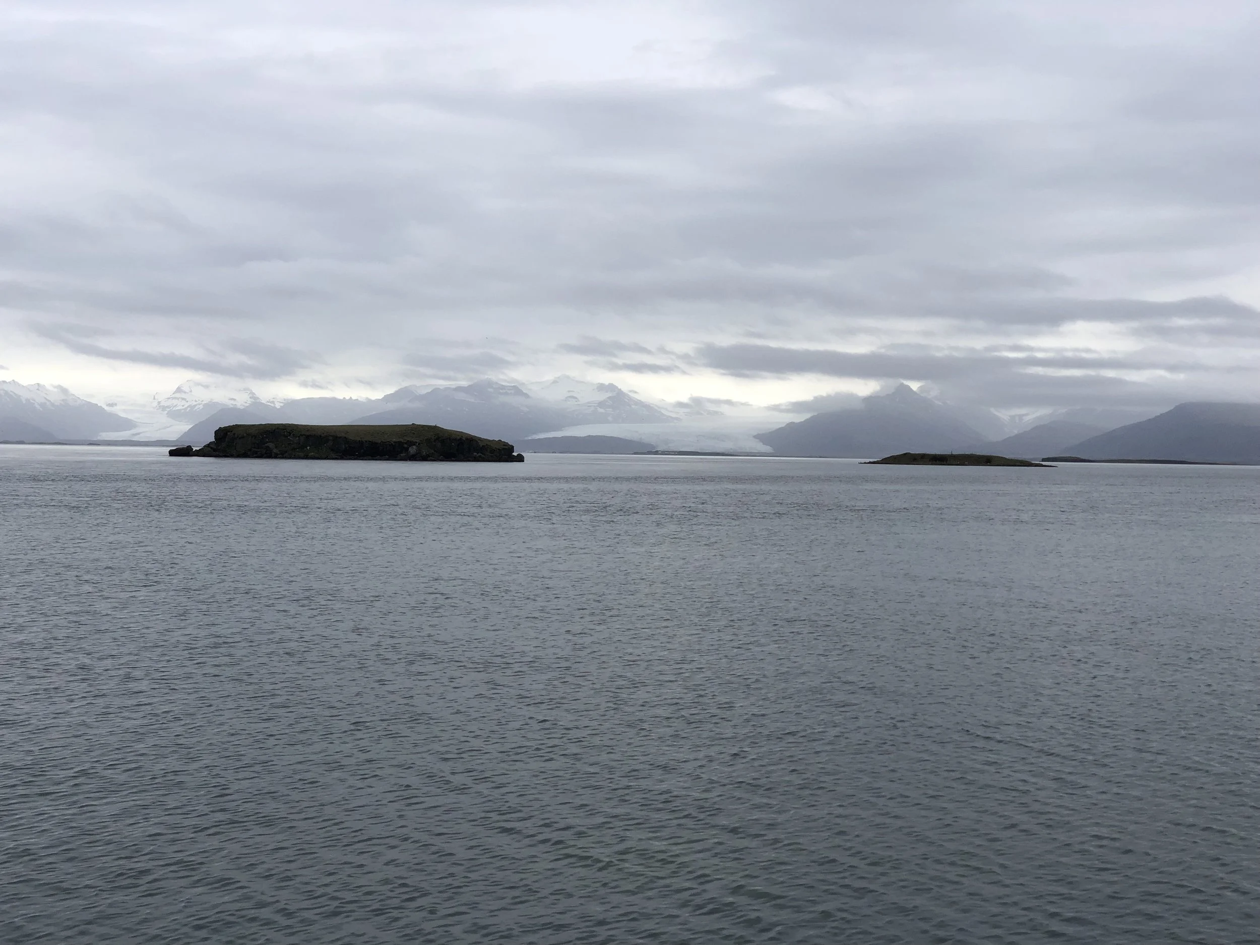 In the distance are two glaciers flowing toward the bay.