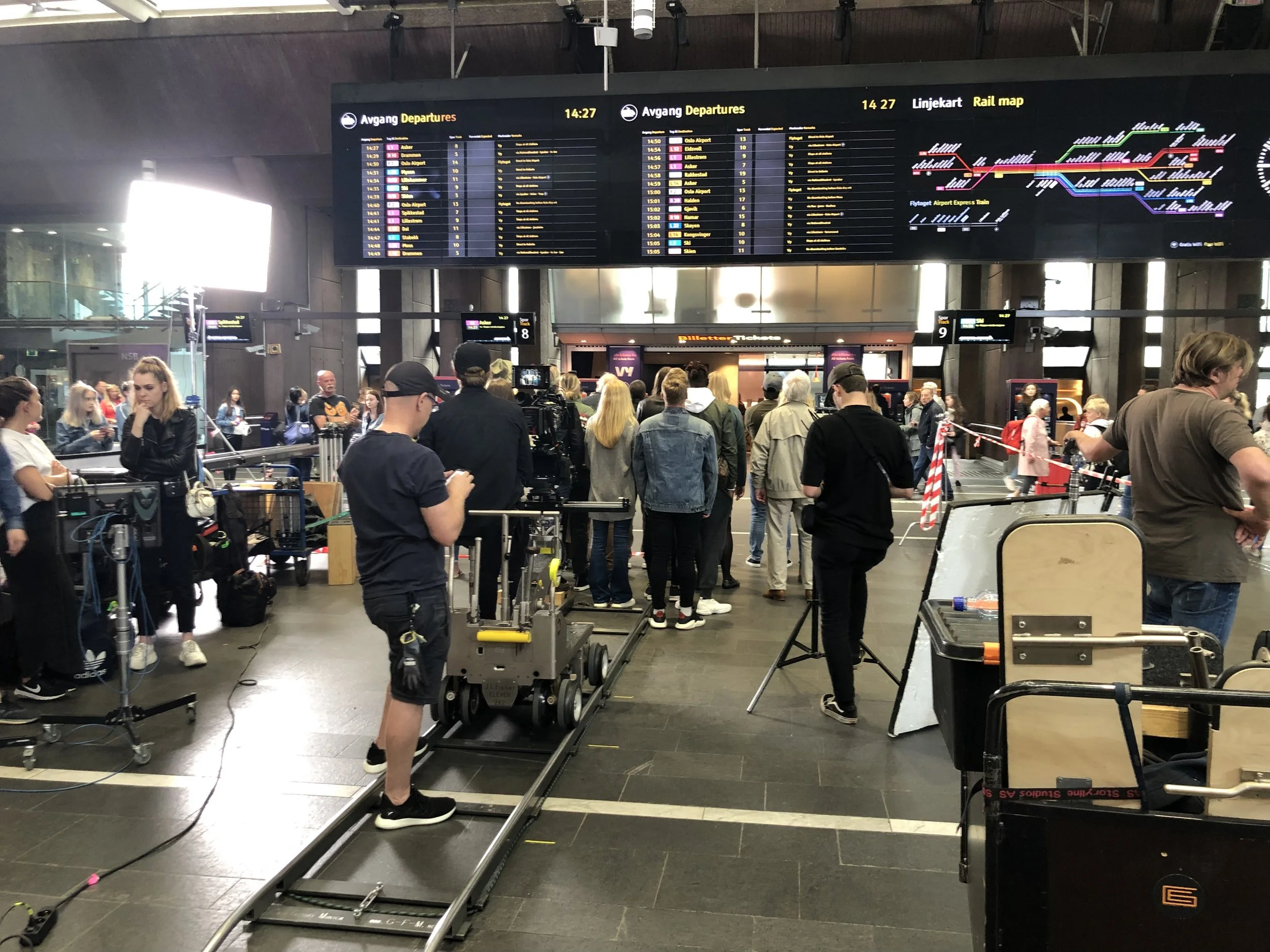 Upon our arrival at the Oslo Central Train Station, we were greeted by a crew filming a scene for a movie. They were trying to capture a crowd of people looking up at the monitors listing the scheduled train arrivals/departures. I was not asked to be in the movie, bummer.