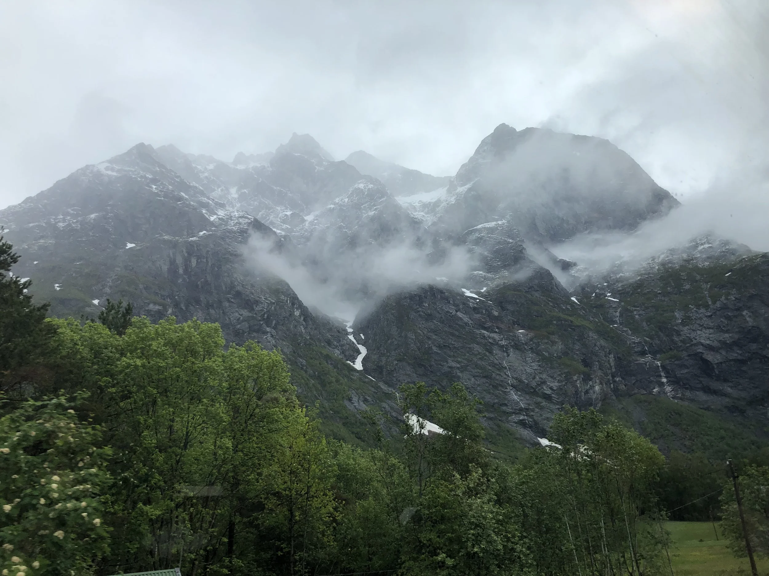After Alesund we caught the train to Trondheim. the route was through the mountains and river valleys. When I say through the mountains, that is exactly what I mean. Instead of routing the tracks up and over a mountain or even around it, Norway just tunnels right through it. There were more tunnels in Norway than I had every seen.