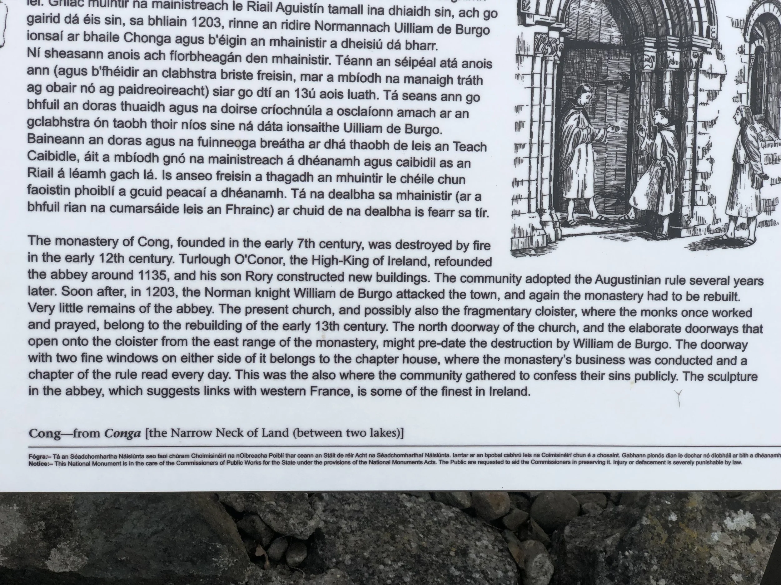 The inscription on this plaque outlines the history of the monastery in Cong, which is typical of the ones we visited during our travels.