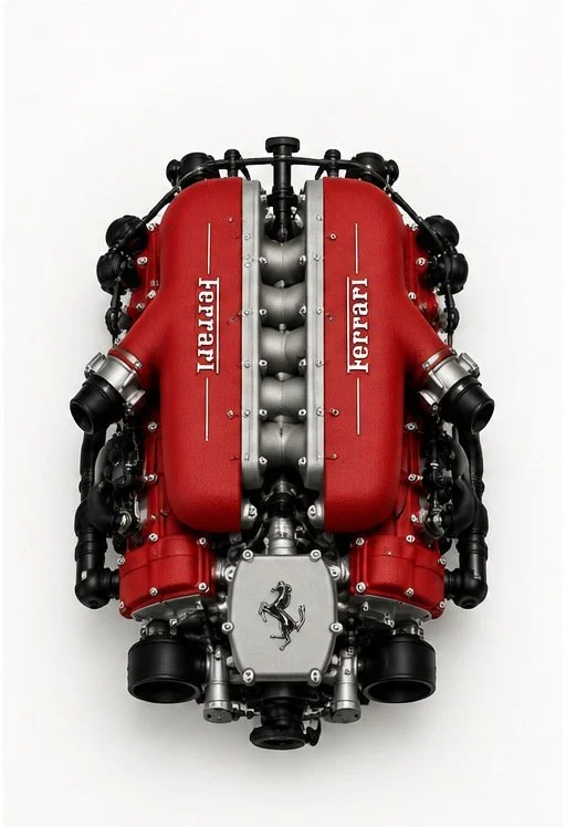 Ferrari V12 representing automotive storytelling
