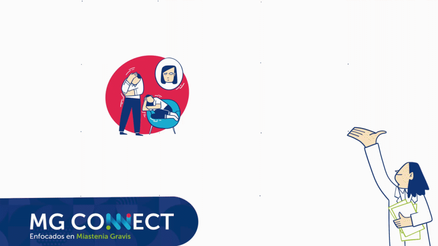 Graphic recording que recoge de manera visual y en directo la mesa redonda organizada por MG CONNECT en la que se debatió acerca de la atención al paciente en cuanto a Miastenia Gravis
