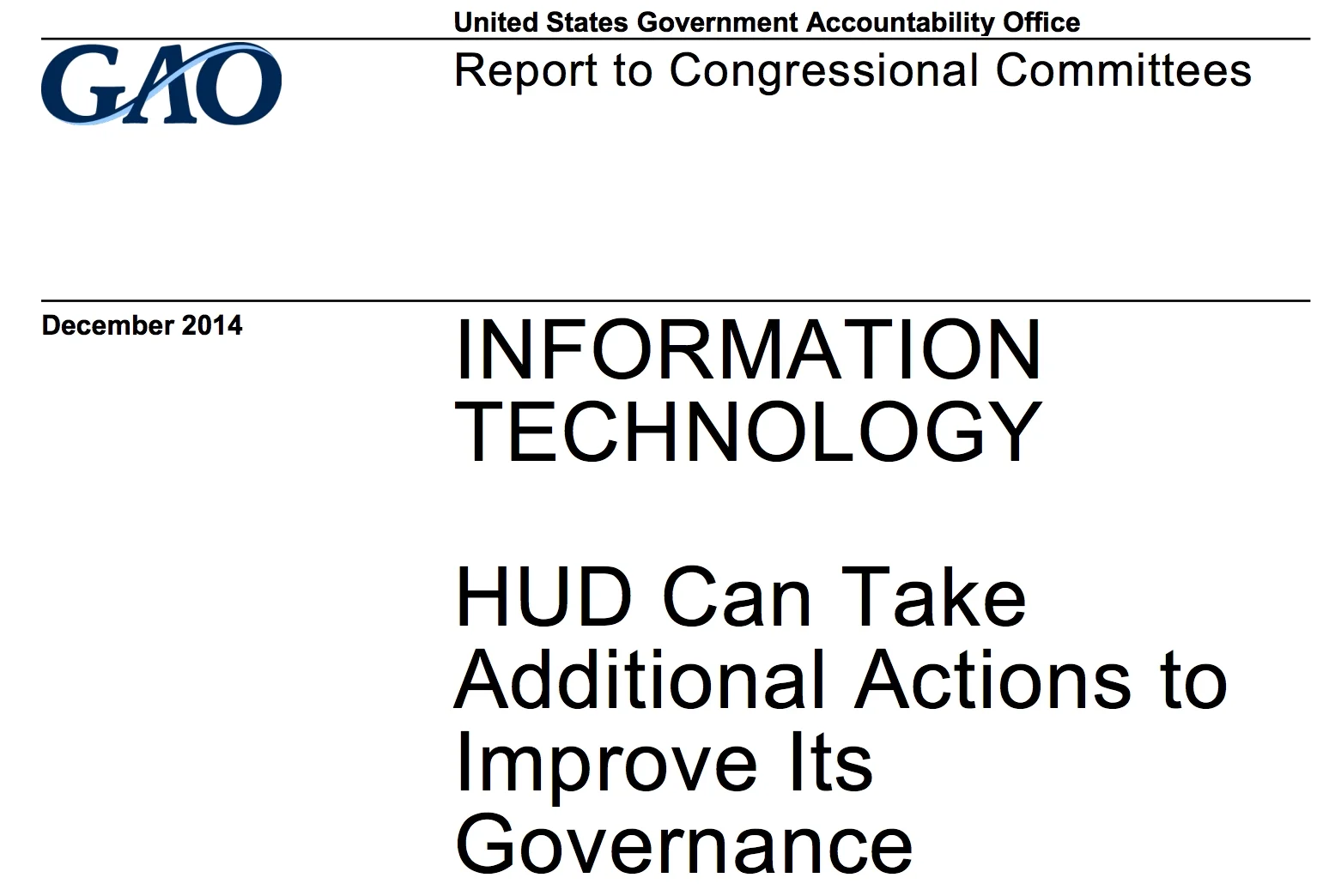 Department of Housing and Urban Development IT Governance Evaluation