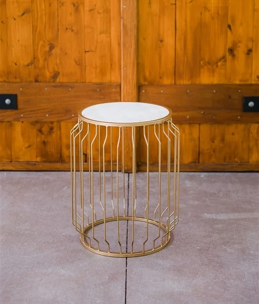Gold and Marble Wire Side Table