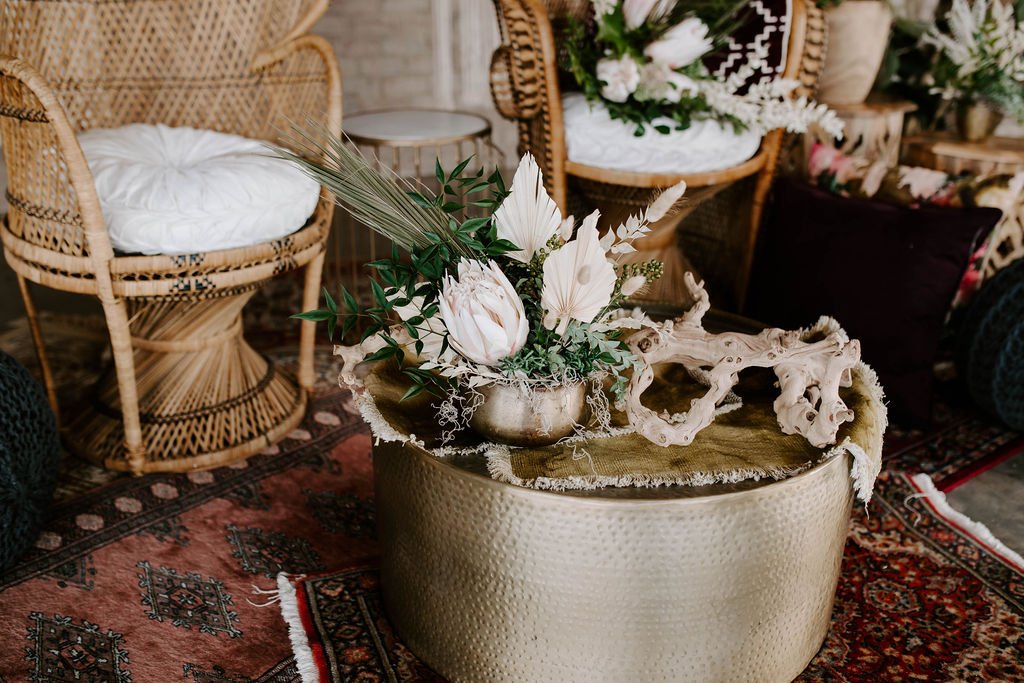 Hammered Gold Circular Table featured in Boho Lounge