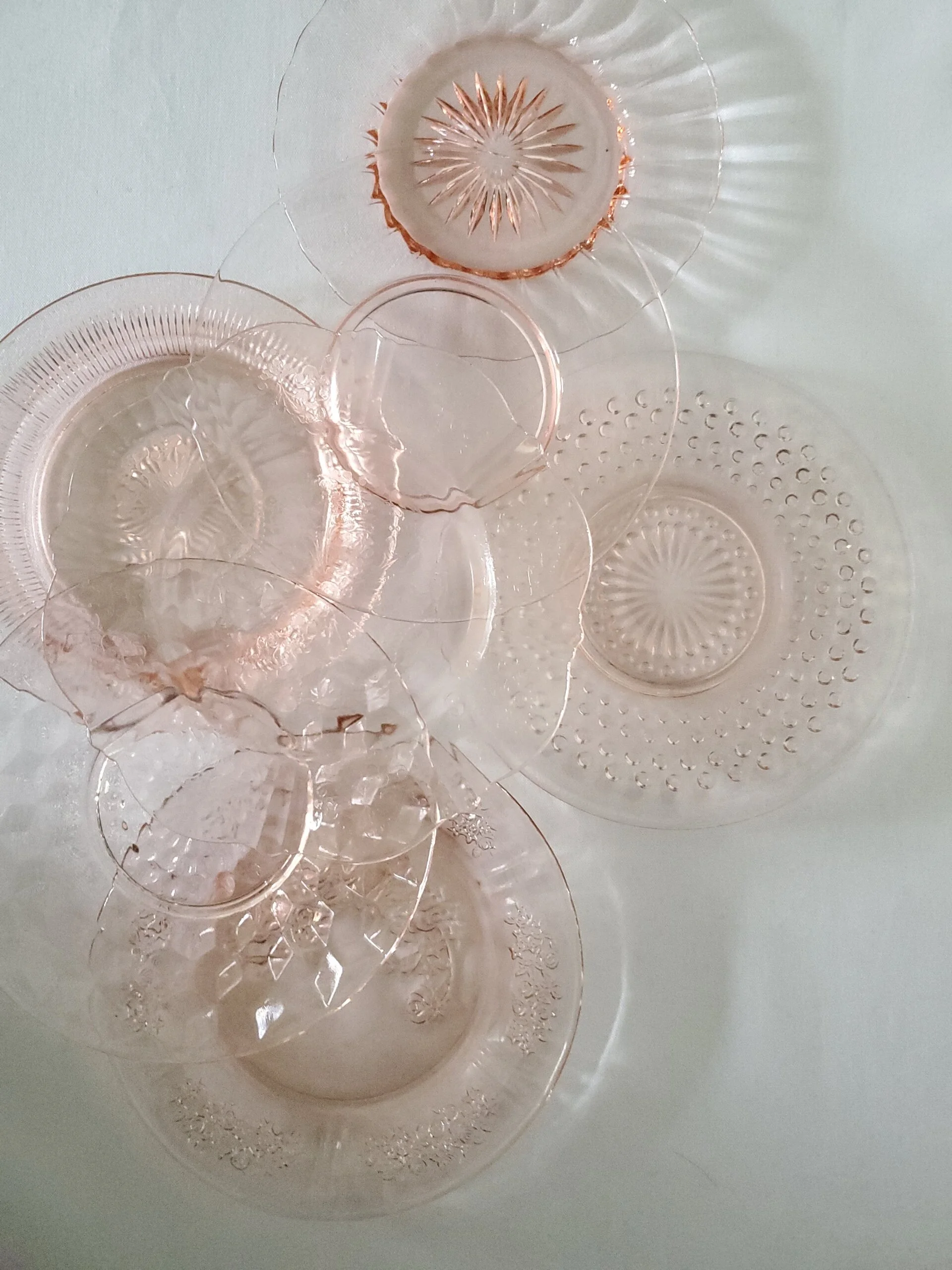 Pink glass plates from The Copper Quail