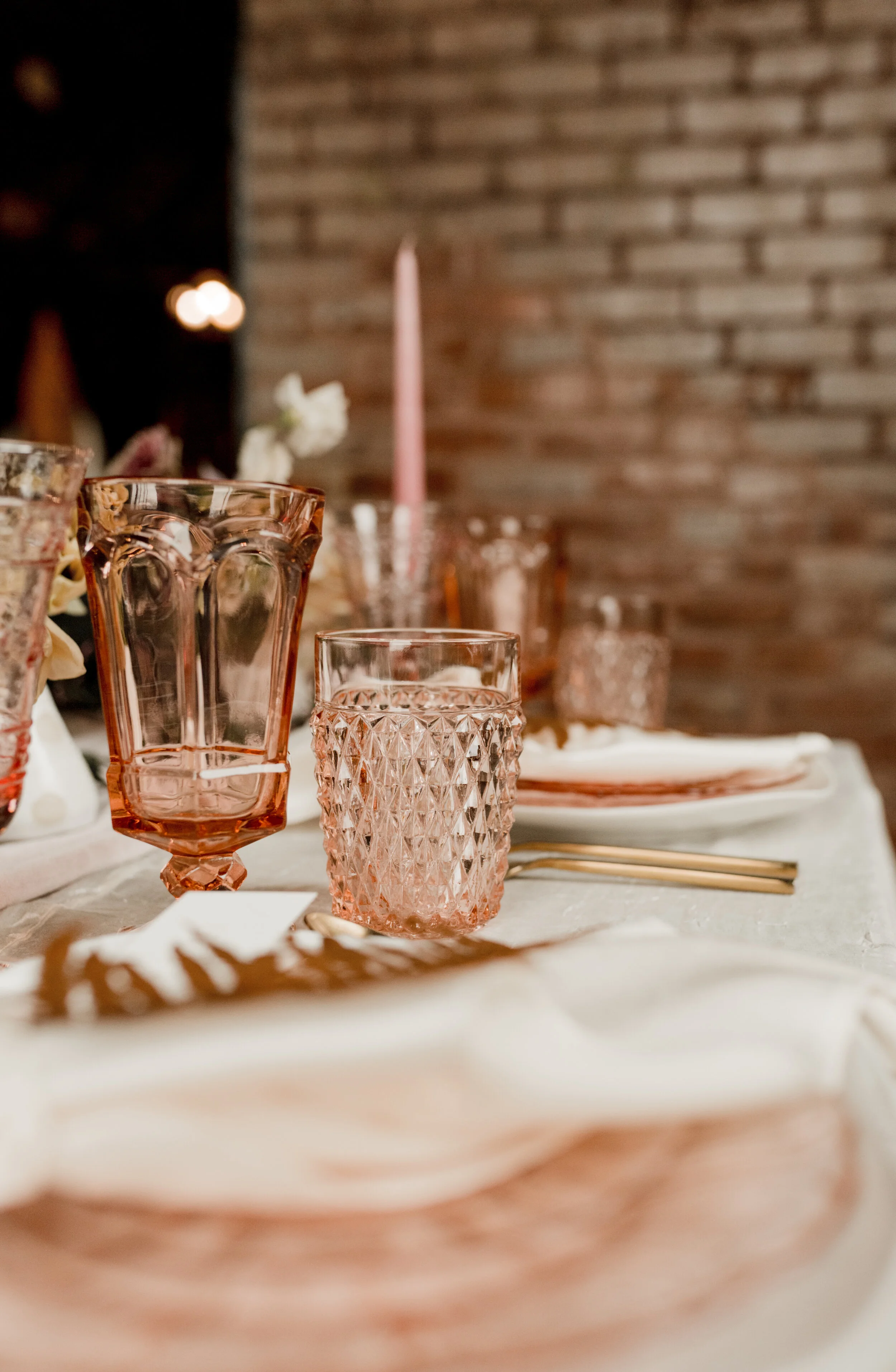 Pink Glass Goblets from The Copper Quail